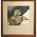 HARRY BAINES, (1910-1995), 'Fruit seller in Bombay', watercolour, 36cm x 37cm, signed, framed. (