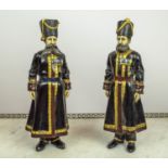 COSSACKS, a pair, 40cm x 13cm, in the manner of Fabergé, Russian cold cast, hand painted inscribed