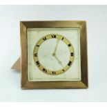 A 9ct TRAVELLING TABLE CLOCK, 12cm H, Birmingham 1927, eight day Swiss movement, engine turned