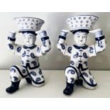 KNEELING SOLDIER TRINKET DISHES, a pair, 33cm x 23cm x 18cm, Chinese export style blue and white