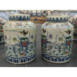 GINGER JARS, a pair, 25cm H, Yuan Dynasty style ceramic. (2)