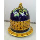 MAJOLICA CHEESE DOME, after George Jones, 30cm H x 26cm W, 'Apple Blossom Pattern', cobalt blue