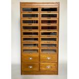 HABERDASHERY CABINET, 198cm H x 91cm W x 53cm D, mid 20th century oak, with sixteen glazed drawers