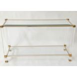 CONSOLE TABLE, 128cm x 44cm D x 76cm H, 1970's, bevelled glass top on gilt metal frame, with