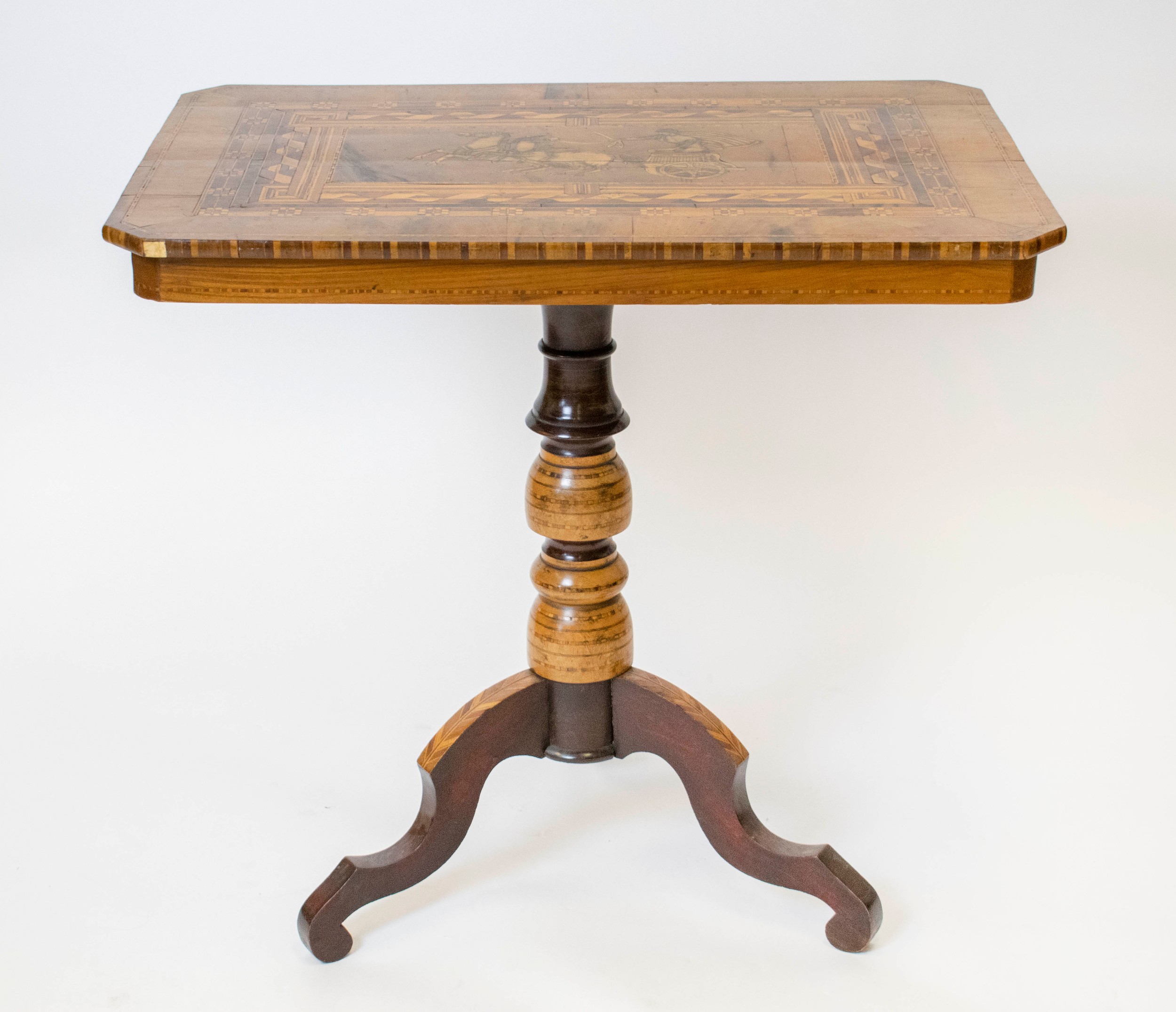 CENTRE TABLE, 76cm H x 80cm x 55cm D, 19th century Italian walnut, marquetry and parquetry.