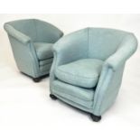 TUB CHAIRS, a pair, Art Deco, circa 1920's, duck egg blue upholstery, 72cm H x 72cm W. (2)