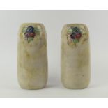 ROYAL DOULTON VASES, a pair, 1929, oblong form, tube lined floral decoration on a mottled ground,
