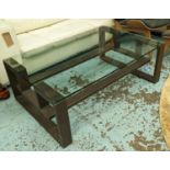 COFFEE TABLE, contemporary bronzed base, glass top, 42cm H x 120cm W x 90cm D.