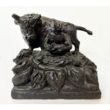 CAROLINE MACKENZIE (b.1958), 'Nativity with Bull' bronze, 15cm H x 18cm W,