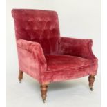 ARMCHAIR, 77cm W, Victorian walnut, garnet red velvet upholstery, with buttoned back and turned