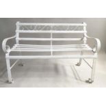 GARDEN BENCH, early 20th century Regency style, white painted wrought iron, 120cm W.