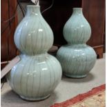 CHINESE DOUBLE GOURD VASES, a pair, in celadon craquelure glaze, 50cm H. (2)