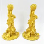 CANDLESTICKS, a pair, 19th century faience in the manner of Burmantoffs, 23cm H. (2)