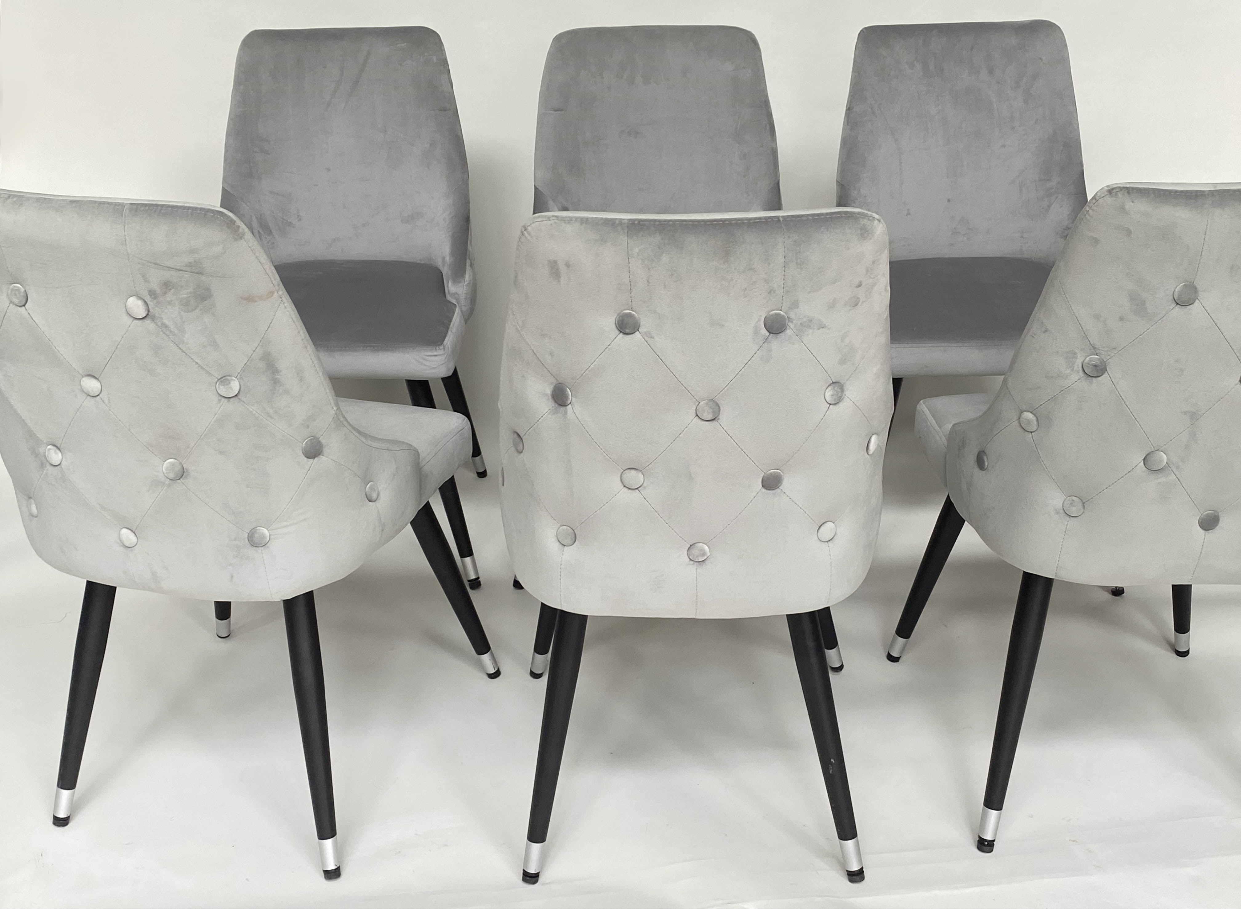 DINING CHAIRS, a set of six, grey velvet with rounded buttoned backs. (6) - Bild 11 aus 11