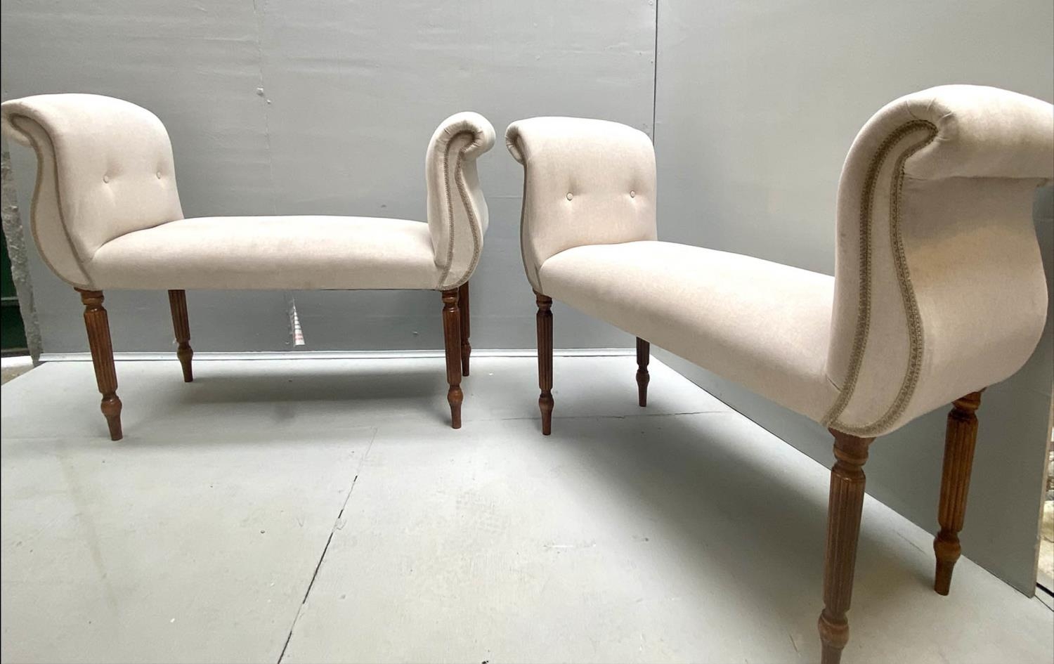 WINDOW SEATS, a pair, 76cm H x 104cm W x 40cm D, 1950s Italian style, neutral upholstered. (2) - Bild 2 aus 11