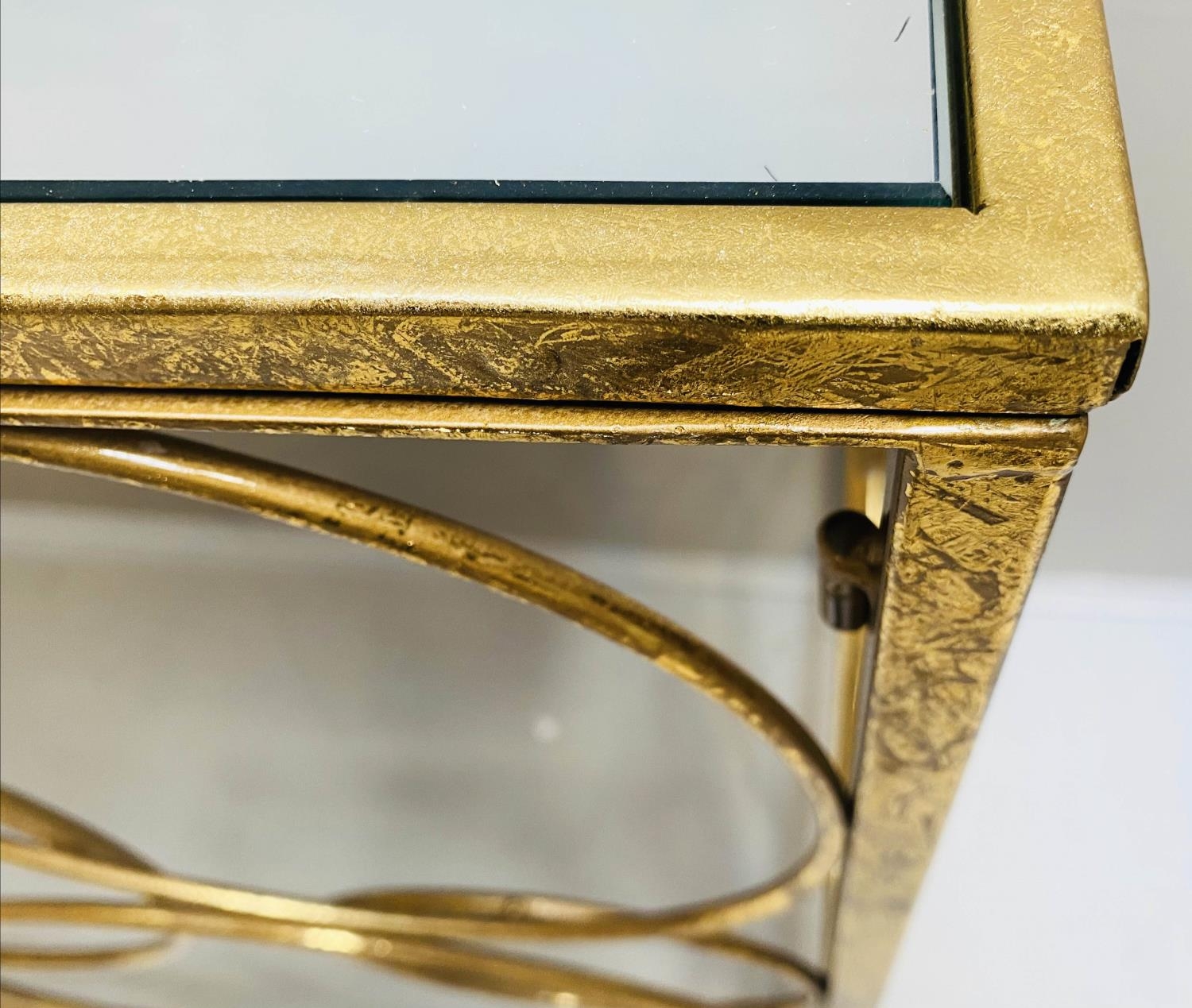 BUBBLE DESIGN CONSOLE TABLE, 80cm high, 120cm wide, 40cm deep, gilt base, mirrored top. - Bild 6 aus 7