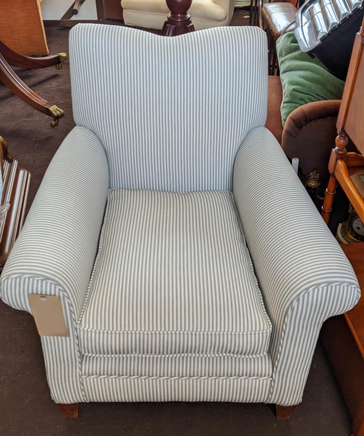 ARMCHAIRS, a pair, Victorian in newly upholstered ticking, 75cm H x 75cm W. (2) - Bild 4 aus 6