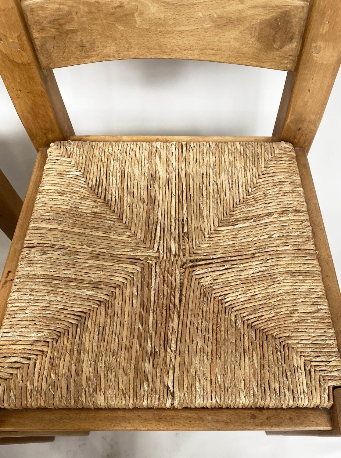DINING CHAIRS, a set of six vintage beech with woven rush seats. (6) - Bild 6 aus 6