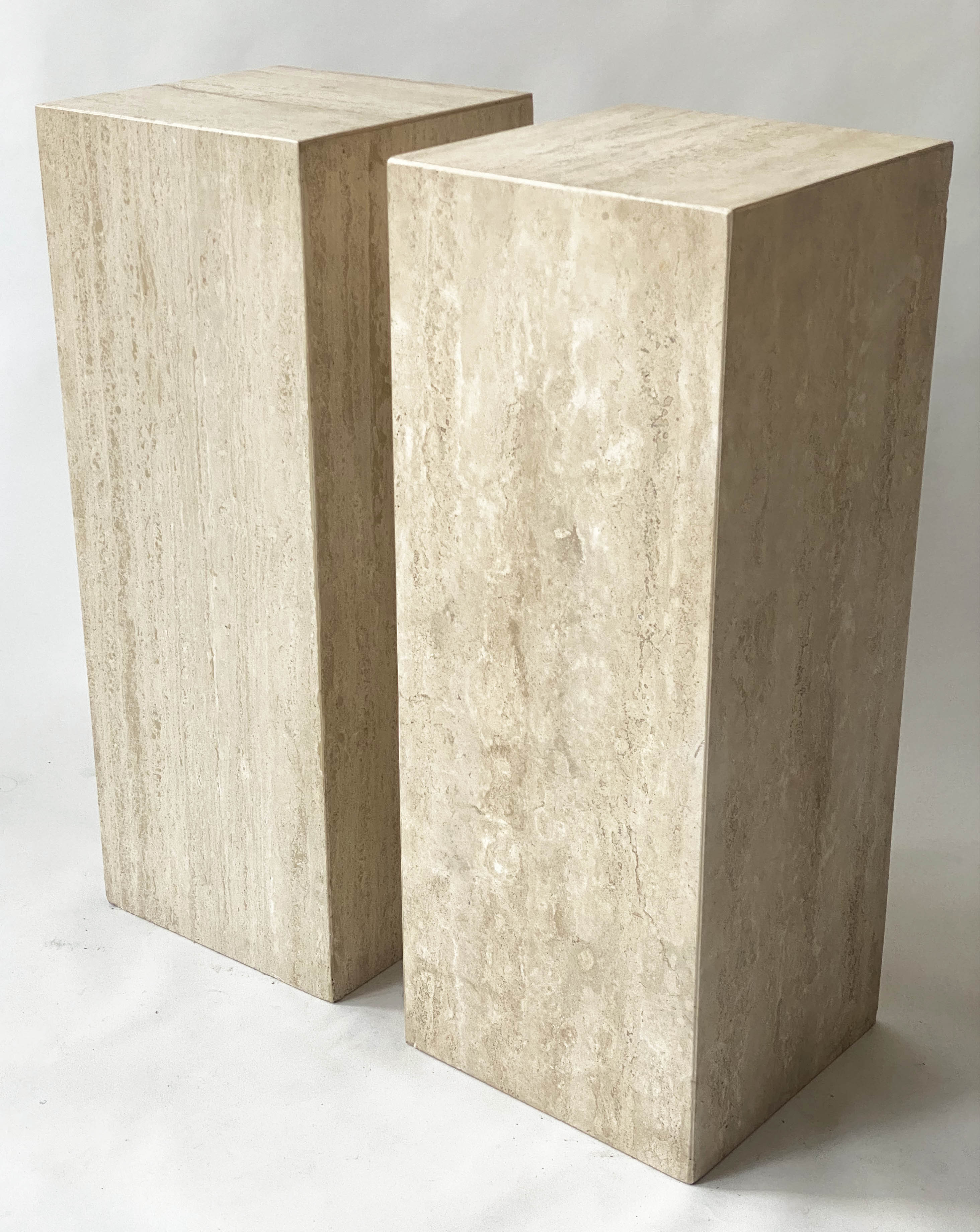 PEDESTALS, a pair, 1970s Italian travertine marble, 35cm x 35cm x 90cm H. - Bild 8 aus 14