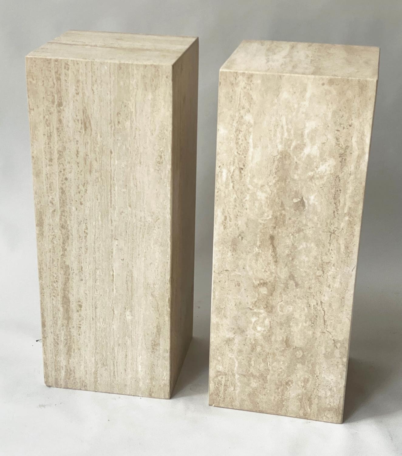 PEDESTALS, a pair, 1970s Italian travertine marble, 35cm x 35cm x 90cm H. - Bild 9 aus 14