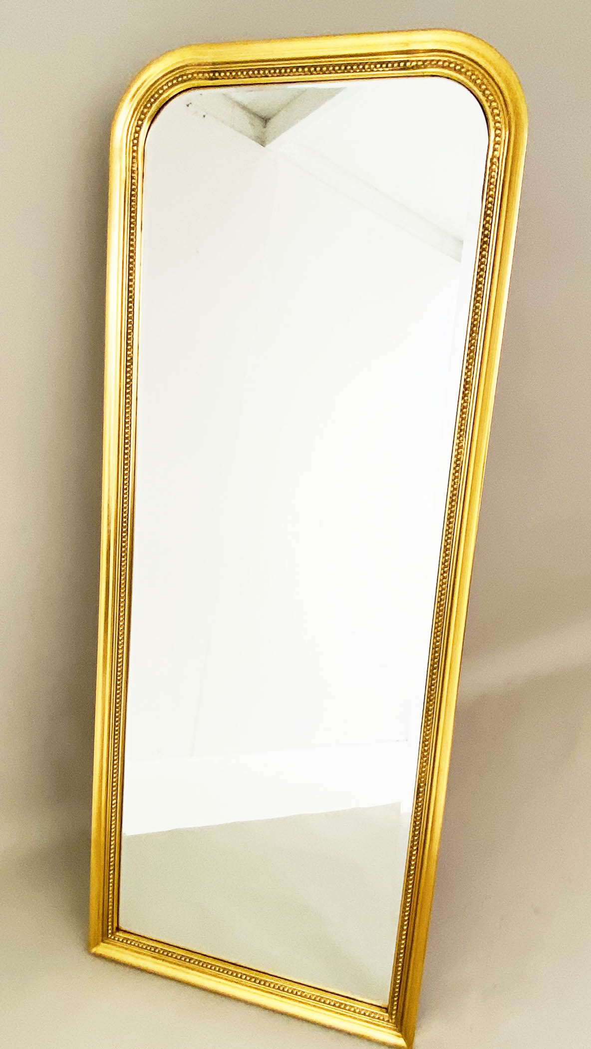 LONG PHILIPPE STYLE CHEVAL MIRROR, gilt frame, 163cm x 64cm.