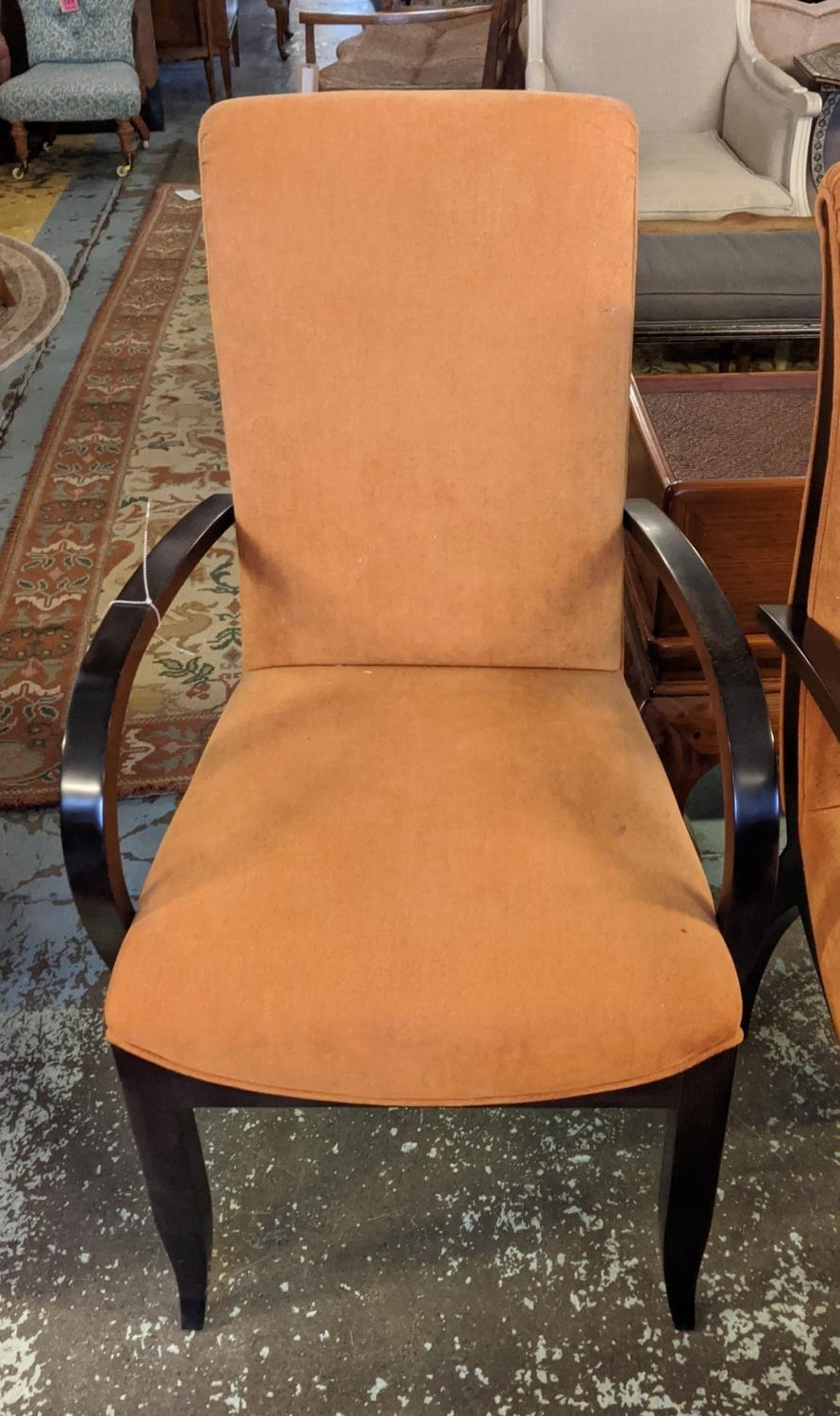 DAVIDSON ART DECO STYLE ARMCHAIRS, a pair each 57cm W x 104cm H, with orange chenille upholstery and - Bild 3 aus 6
