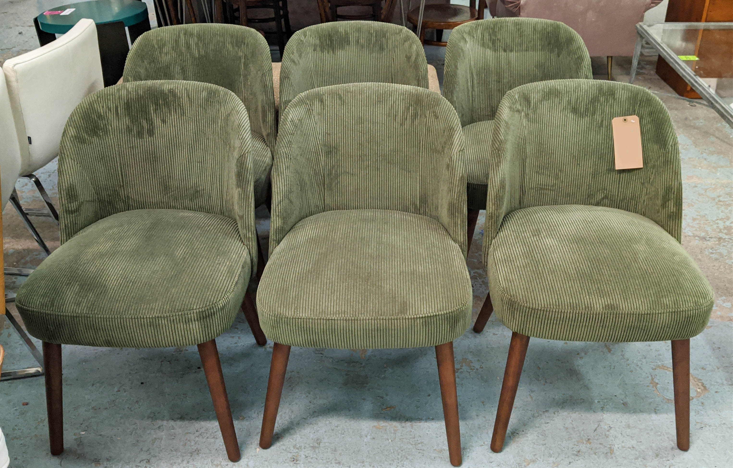 MADE.COM SWINTON CHAIRS, 75cm H, a set of six, with sage corduroy velvet upholstery. (6) - Bild 3 aus 11