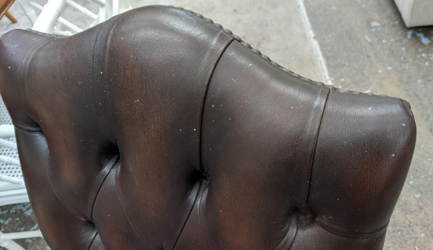 DESK CHAIR, brown leather, deep buttoned back, swivel action, mahogany finish, 100cm H x 56cm W x - Bild 10 aus 21