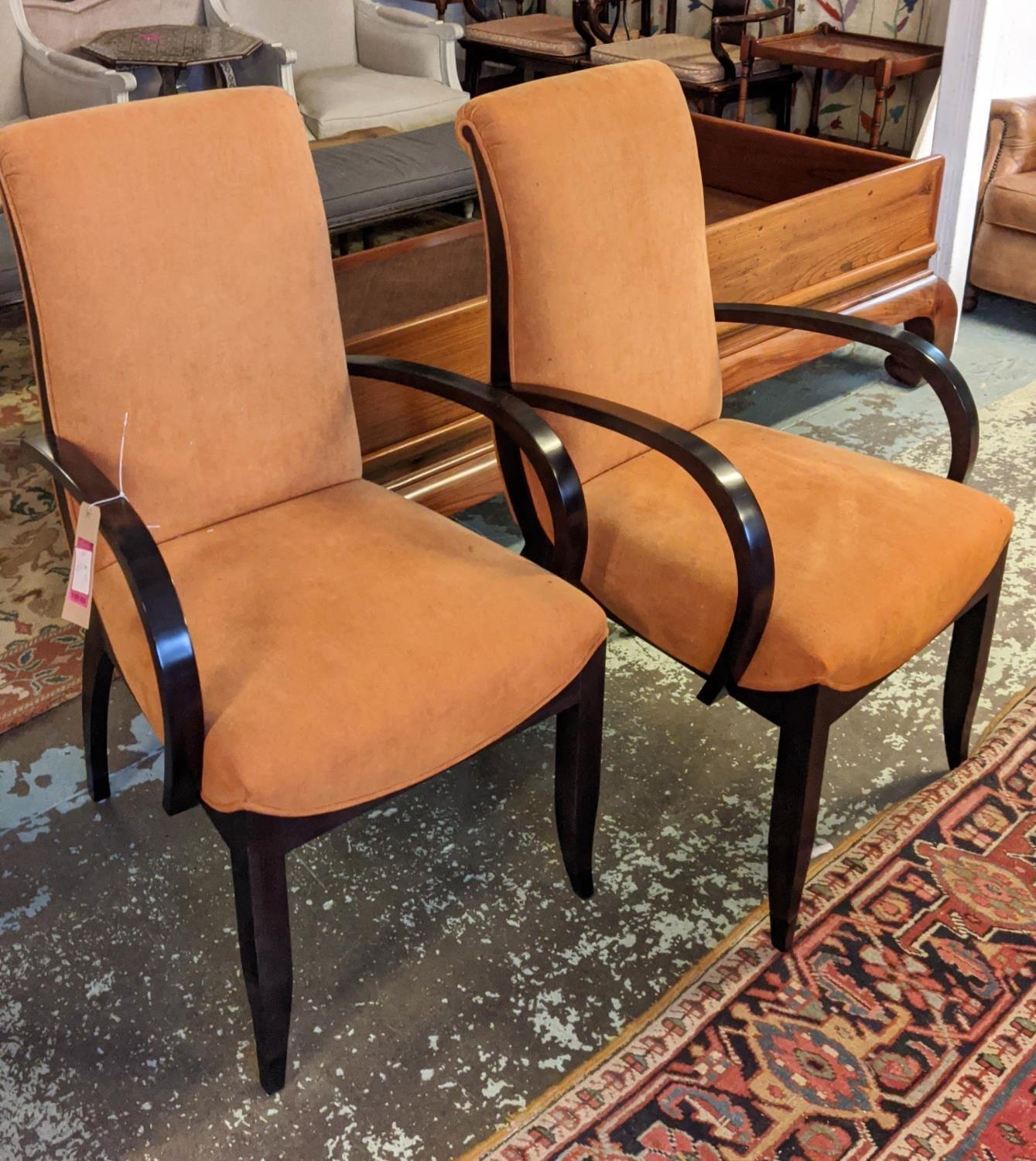 DAVIDSON ART DECO STYLE ARMCHAIRS, a pair each 57cm W x 104cm H, with orange chenille upholstery and - Bild 2 aus 6