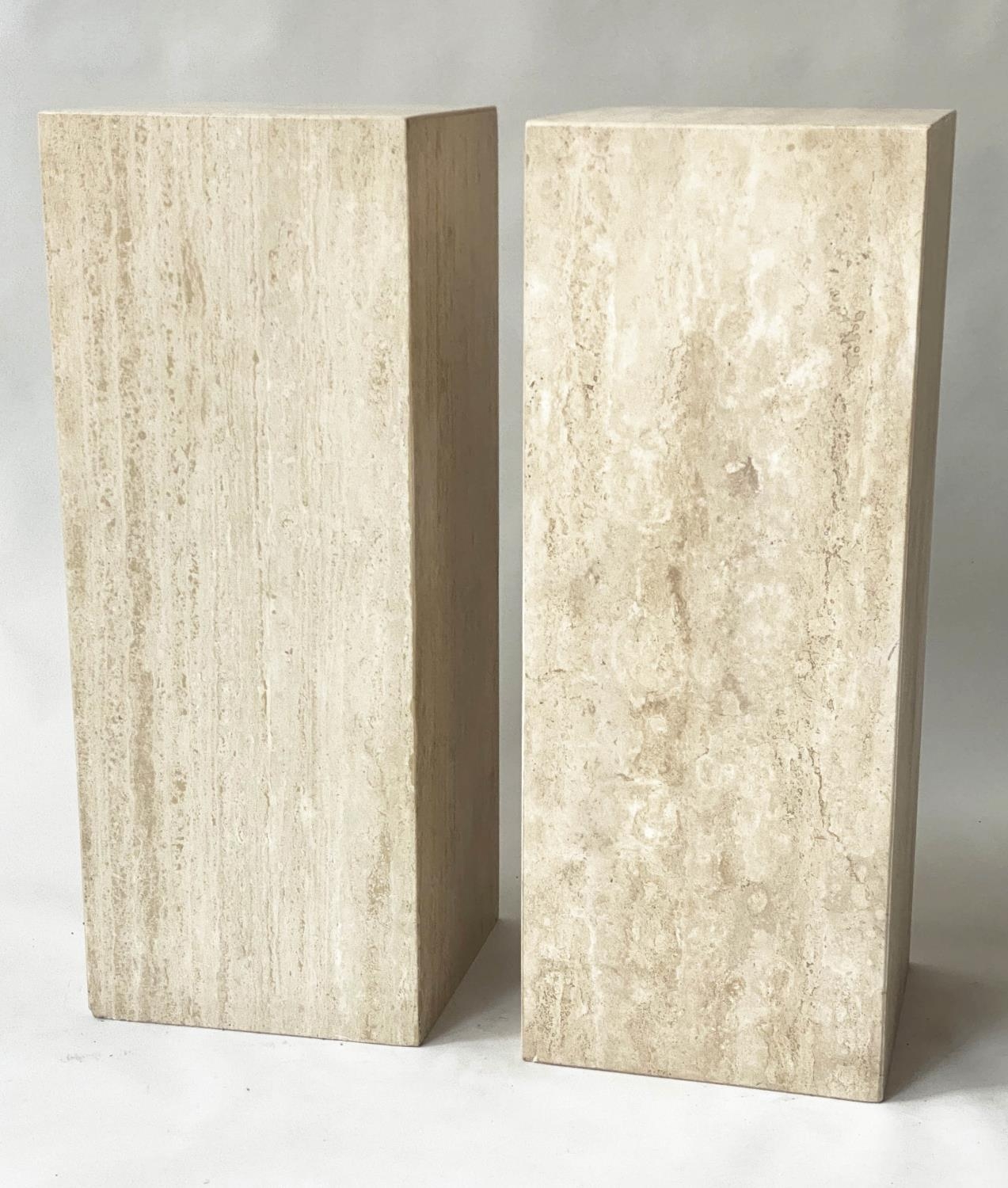 PEDESTALS, a pair, 1970s Italian travertine marble, 35cm x 35cm x 90cm H. - Bild 2 aus 14