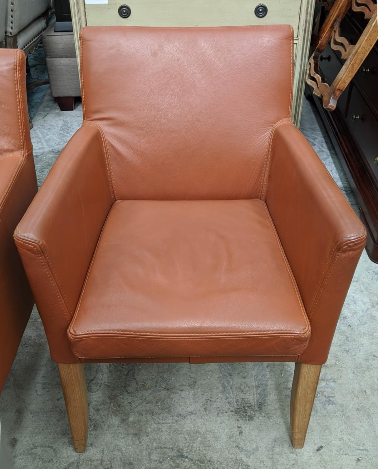 ARMCHAIRS, a pair, 86cm H tanned leather finish. (2) - Bild 2 aus 5