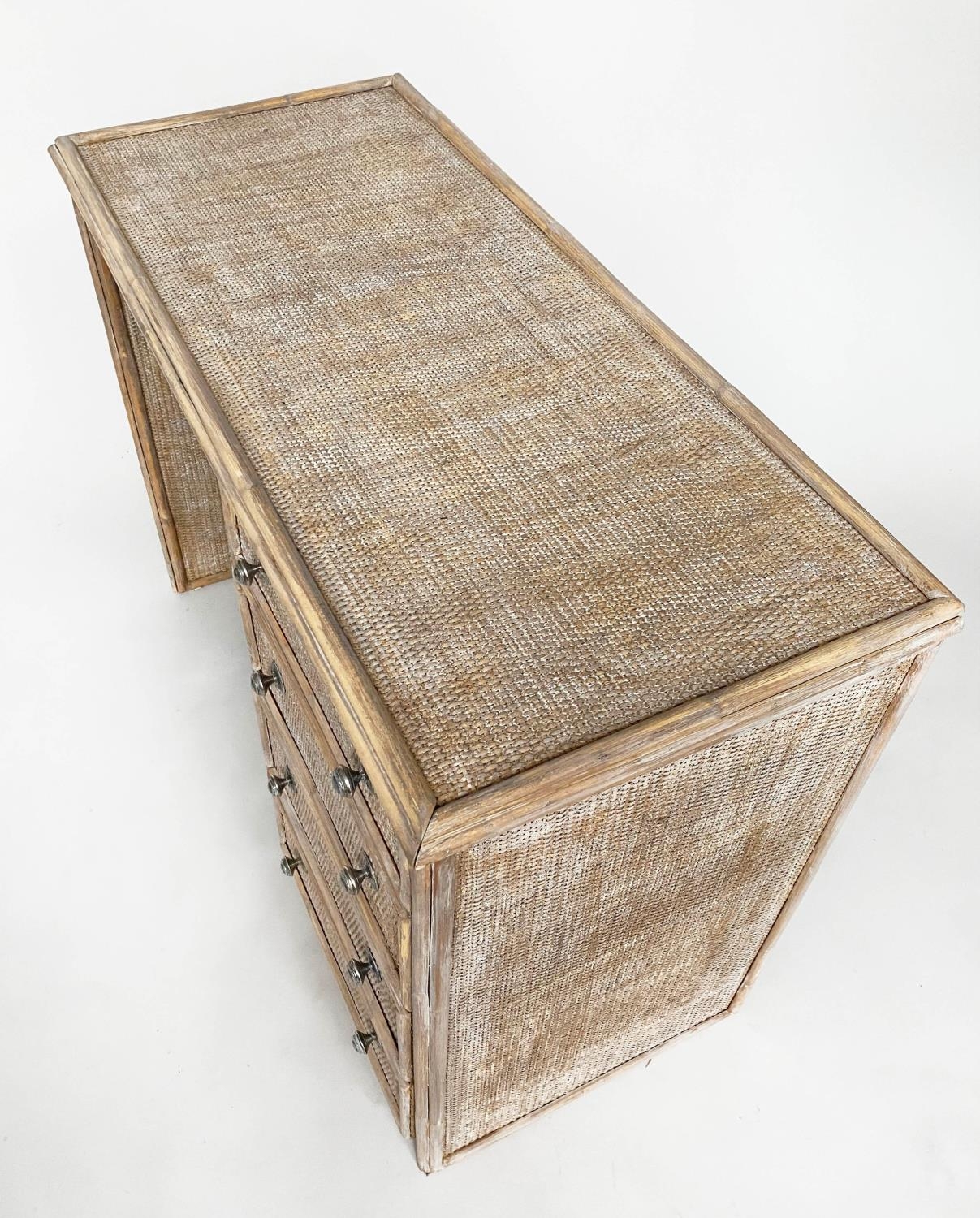 SIDE TABLE/DESK, bamboo framed and cane panelled with kneehole and four drawers, 98cm W x 44cm D x - Bild 4 aus 8