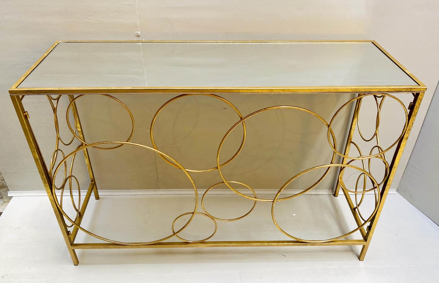 BUBBLE DESIGN CONSOLE TABLE, 80cm high, 120cm wide, 40cm deep, gilt base, mirrored top. - Bild 2 aus 7