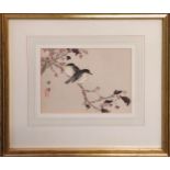 CHINESE SCHOOL, 'Birds in Trees', watercolour, 16cm x 23cm, signed with character marks, framed.
