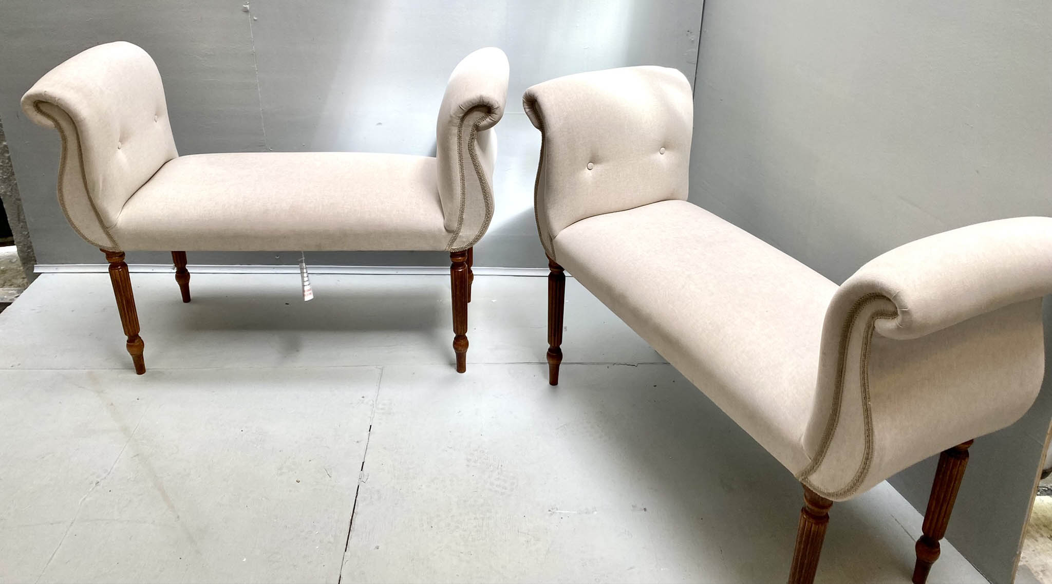 WINDOW SEATS, a pair, 76cm H x 104cm W x 40cm D, 1950s Italian style, neutral upholstered. (2)