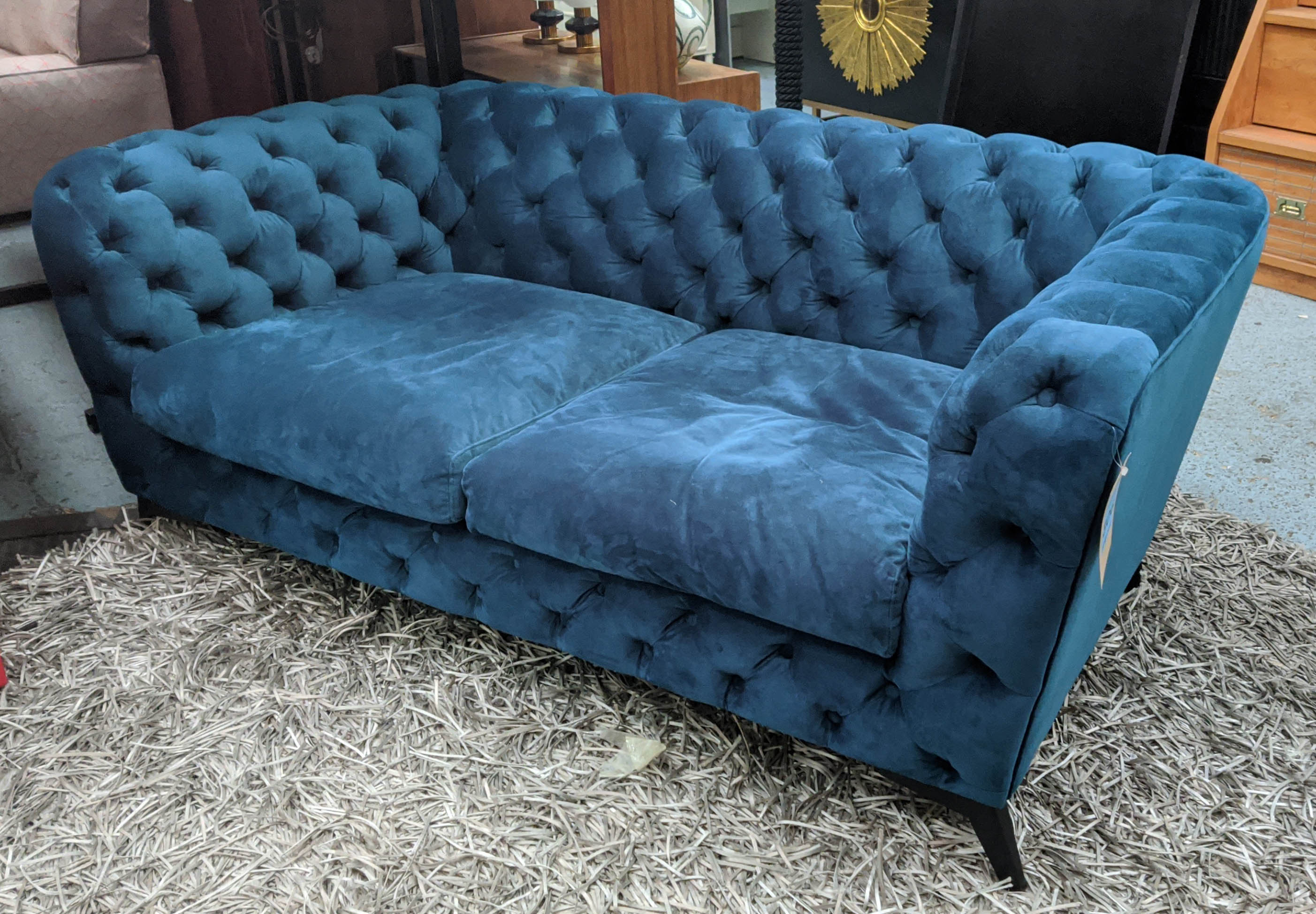 MADE.COM SLOAN SOFA, 180cm W, with sea foam blue velvet upholstery.