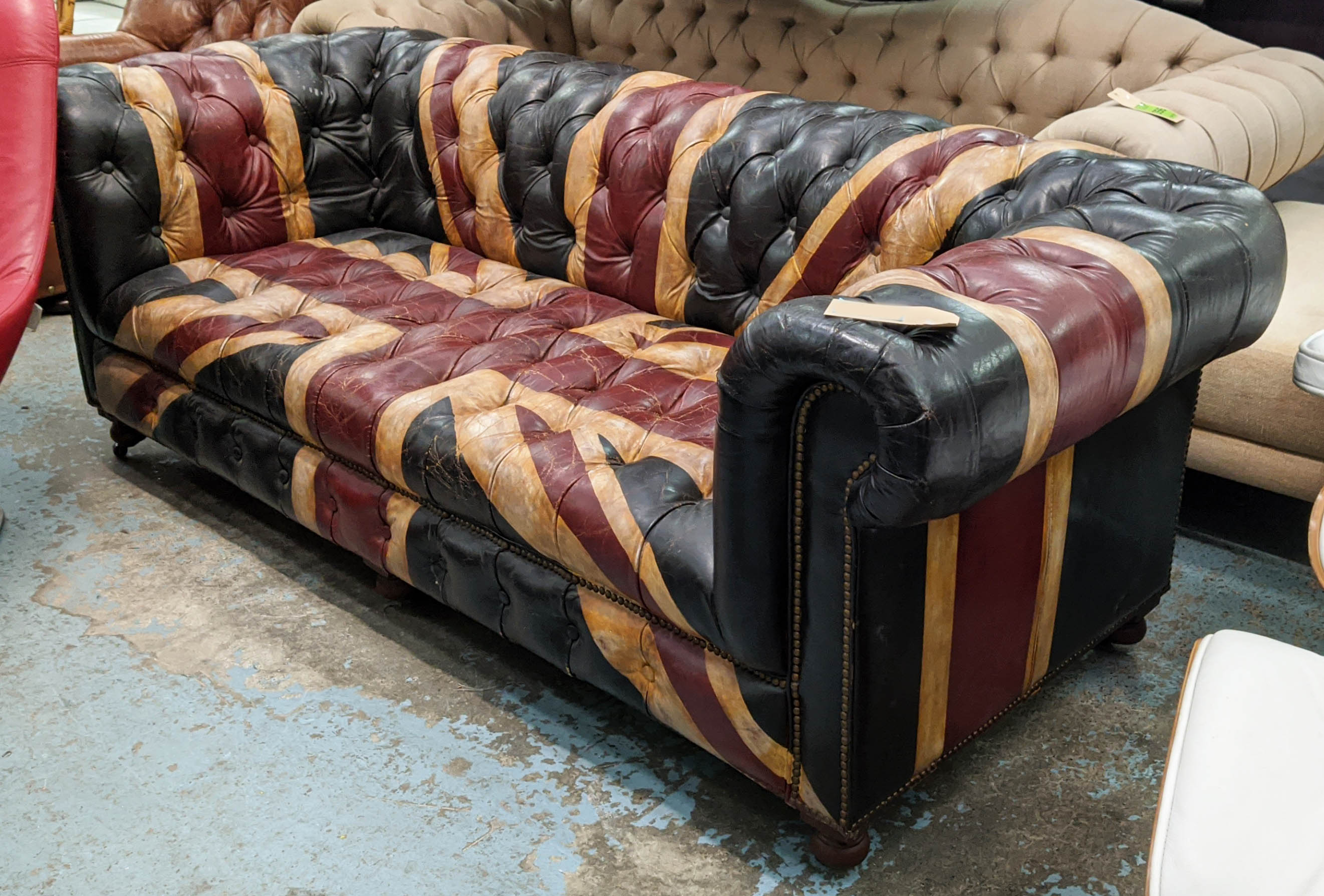 CHESTERFIELD STYLE SOFA, 220cm W, Union Jack design.