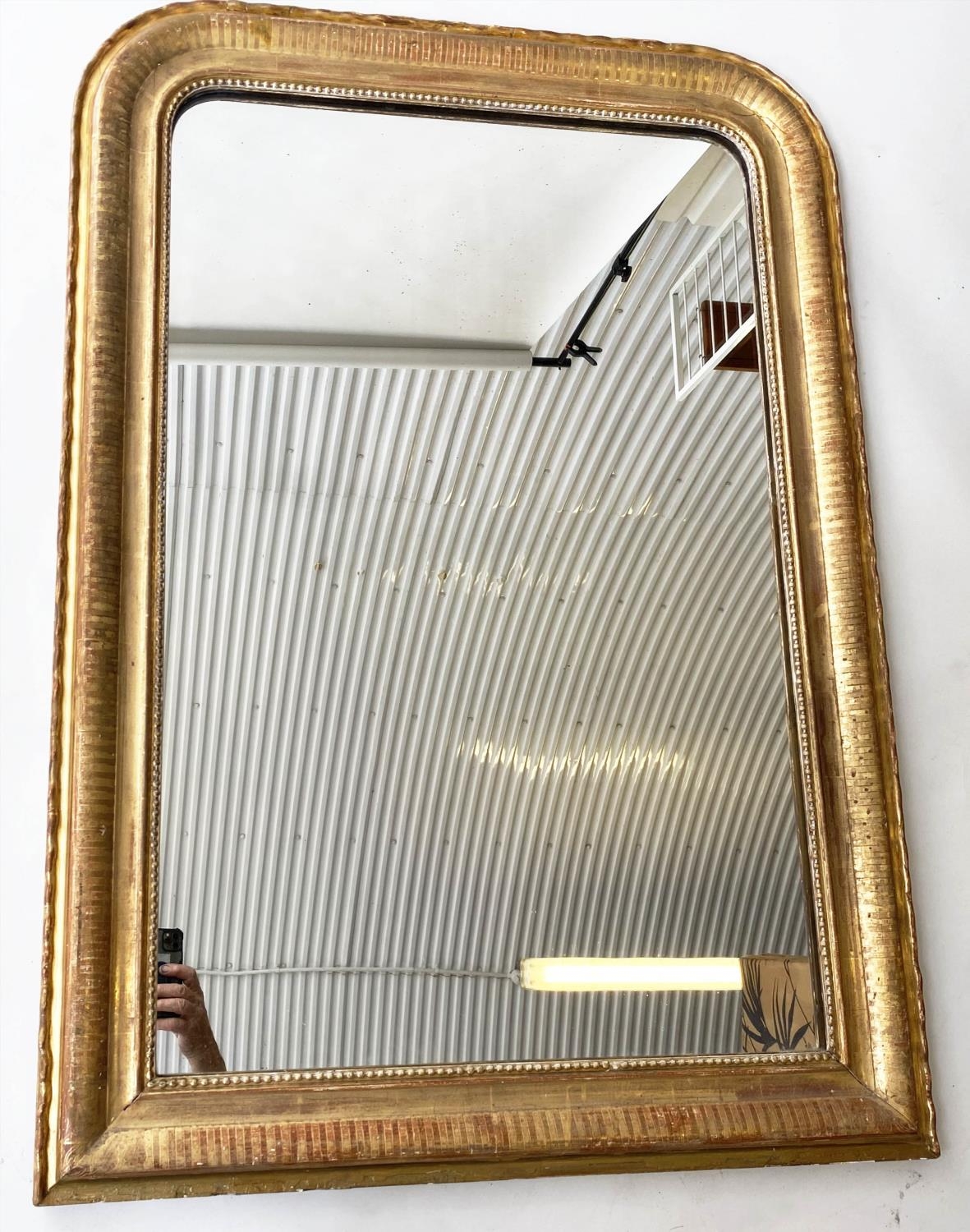 OVERMANTEL MIRROR, 19th century French giltwood with arched beaded frame, 78cm x 112cm H. - Bild 11 aus 14