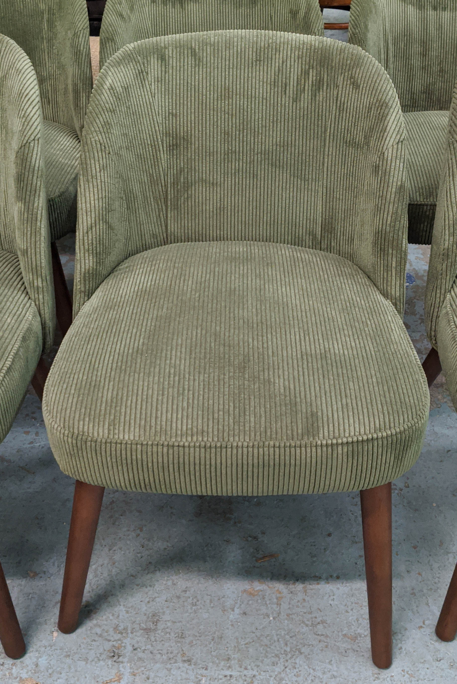 MADE.COM SWINTON CHAIRS, 75cm H, a set of six, with sage corduroy velvet upholstery. (6) - Bild 5 aus 11