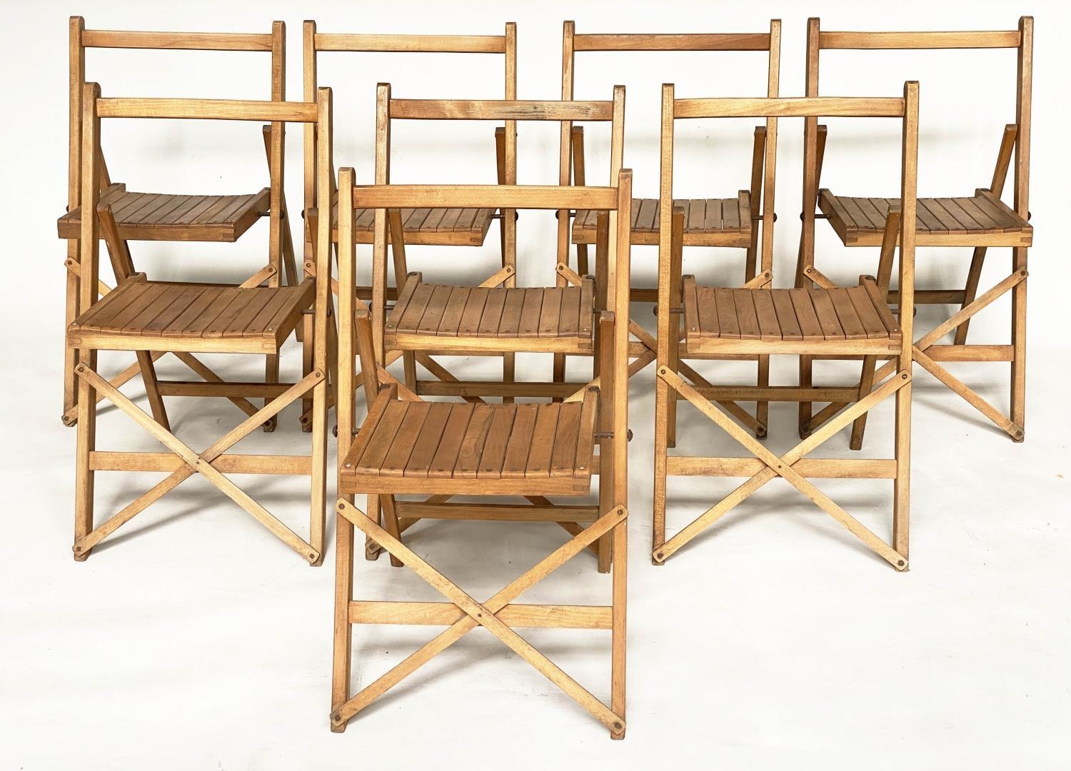 FOLDING CHAIRS, a set of eight, 1950s good quality English made beechwood. (8) - Bild 8 aus 8