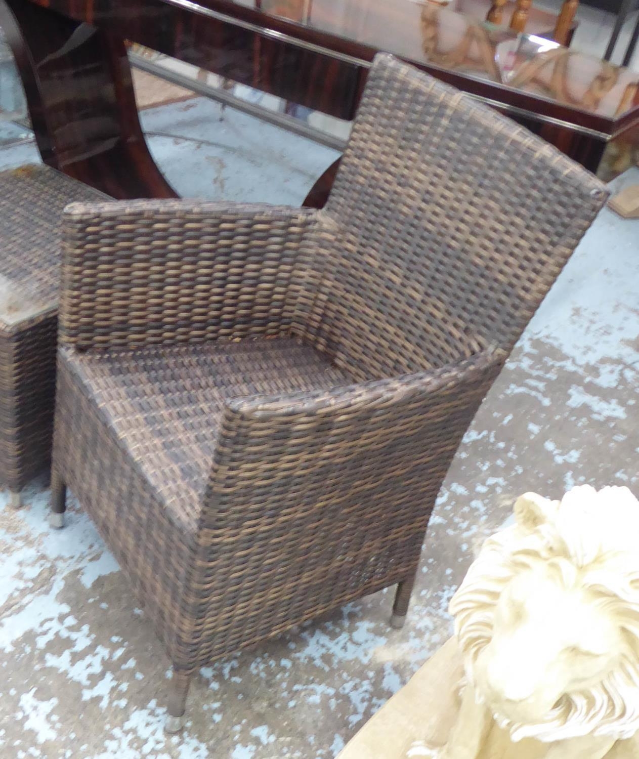 GARDEN SET, including a pair of rattan armchairs, 57cm W x 86cm H and a low table with a glass - Bild 6 aus 7