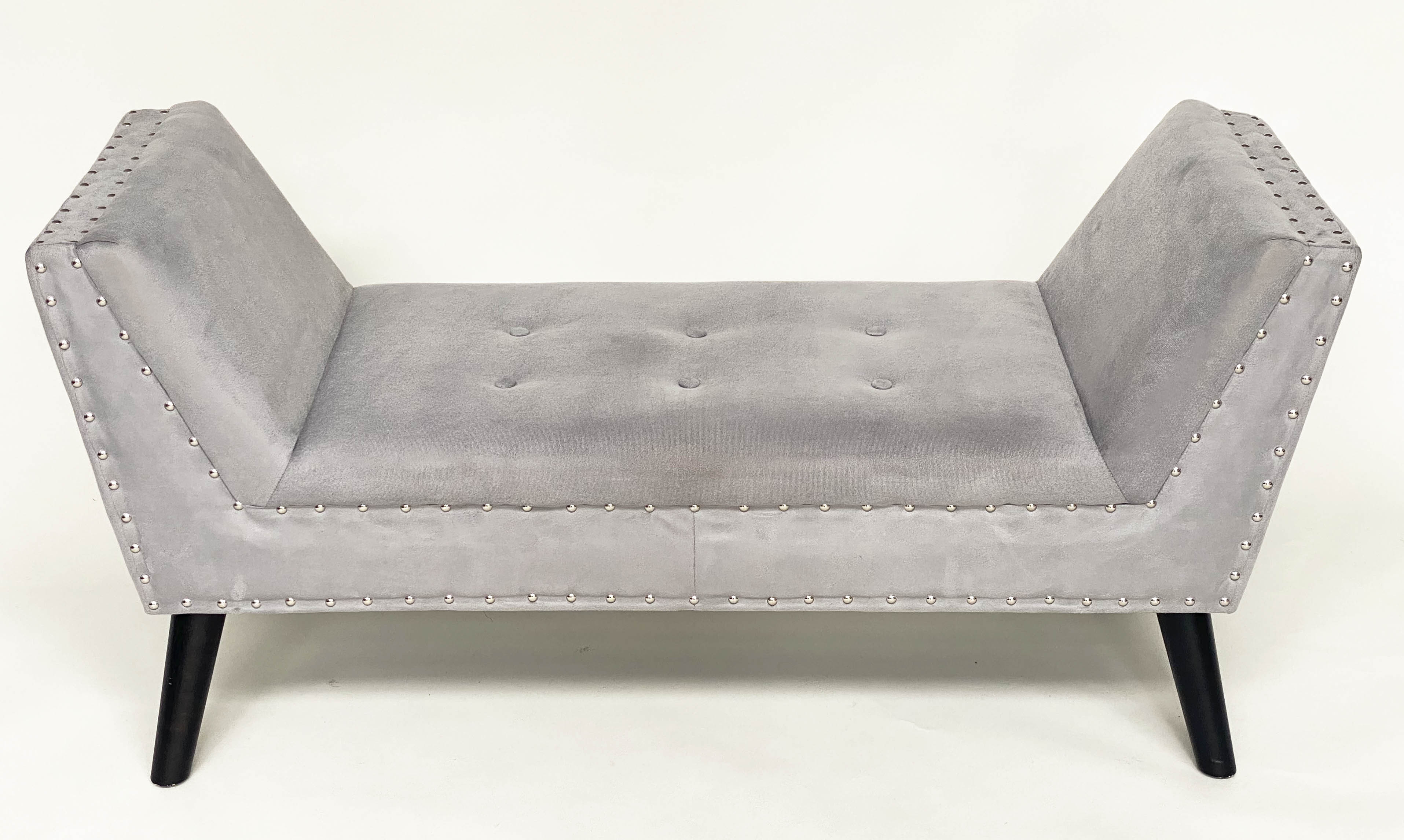 WINDOW SEAT, silver studded grey velvet, rectangular with raised arms and splay supports, 130cm W - Bild 3 aus 13