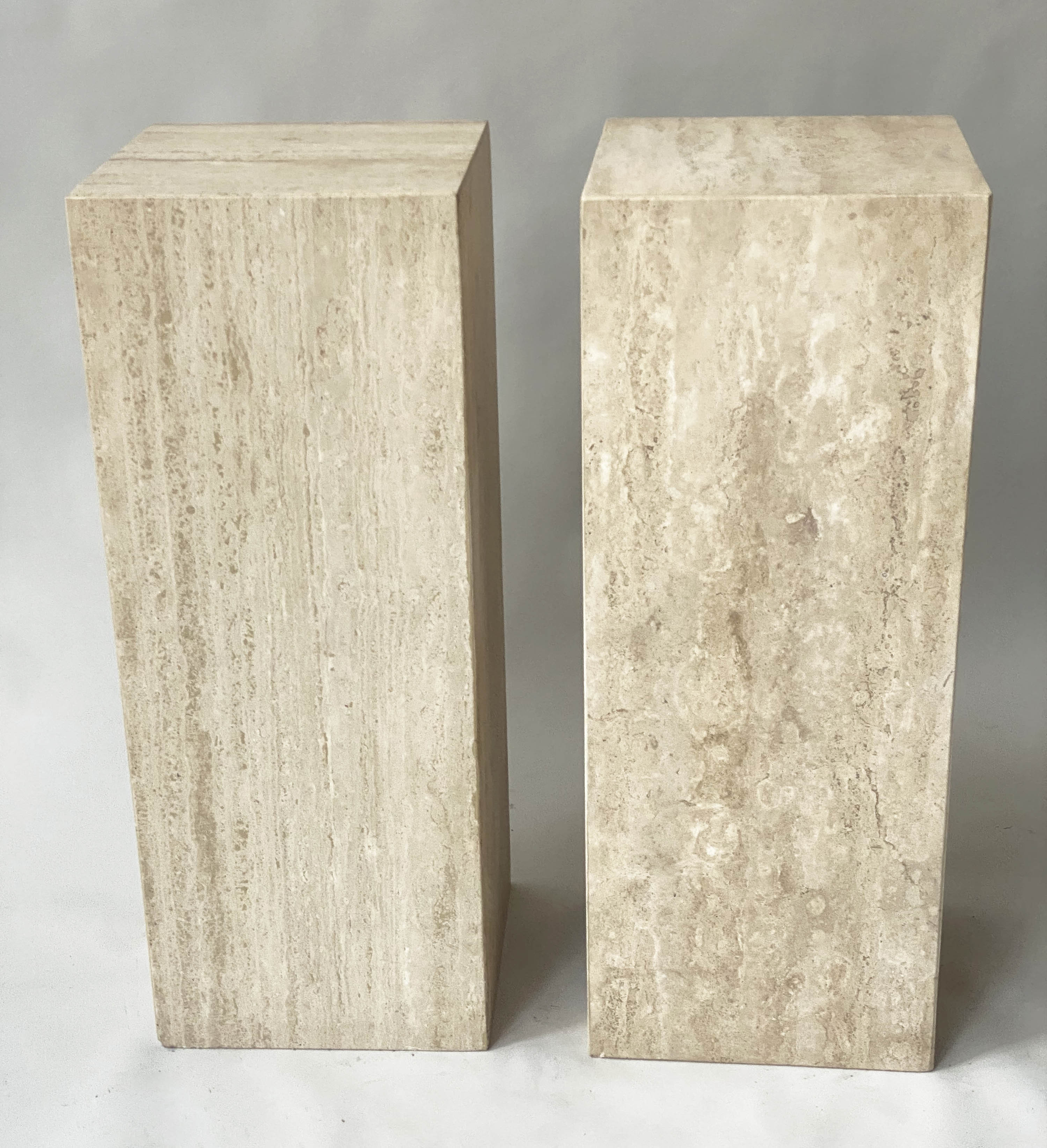 PEDESTALS, a pair, 1970s Italian travertine marble, 35cm x 35cm x 90cm H. - Bild 5 aus 14