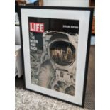 REPRODUCTION PRINT, of life magazine cover 1969, Apollo 11 Moon landing, framed and glazed, 115cm