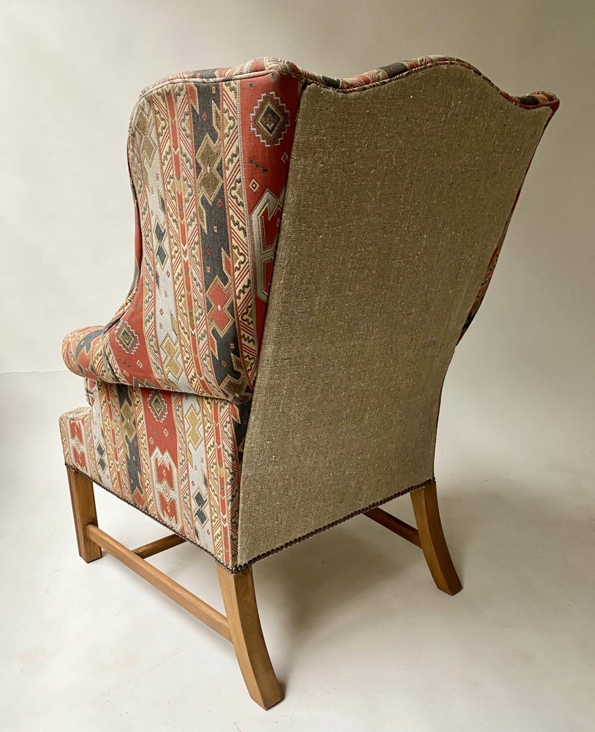 KILIM STYLE WING ARMCHAIR, George III design mahogany, with patterned woven upholstery, 80cm W. - Bild 3 aus 5