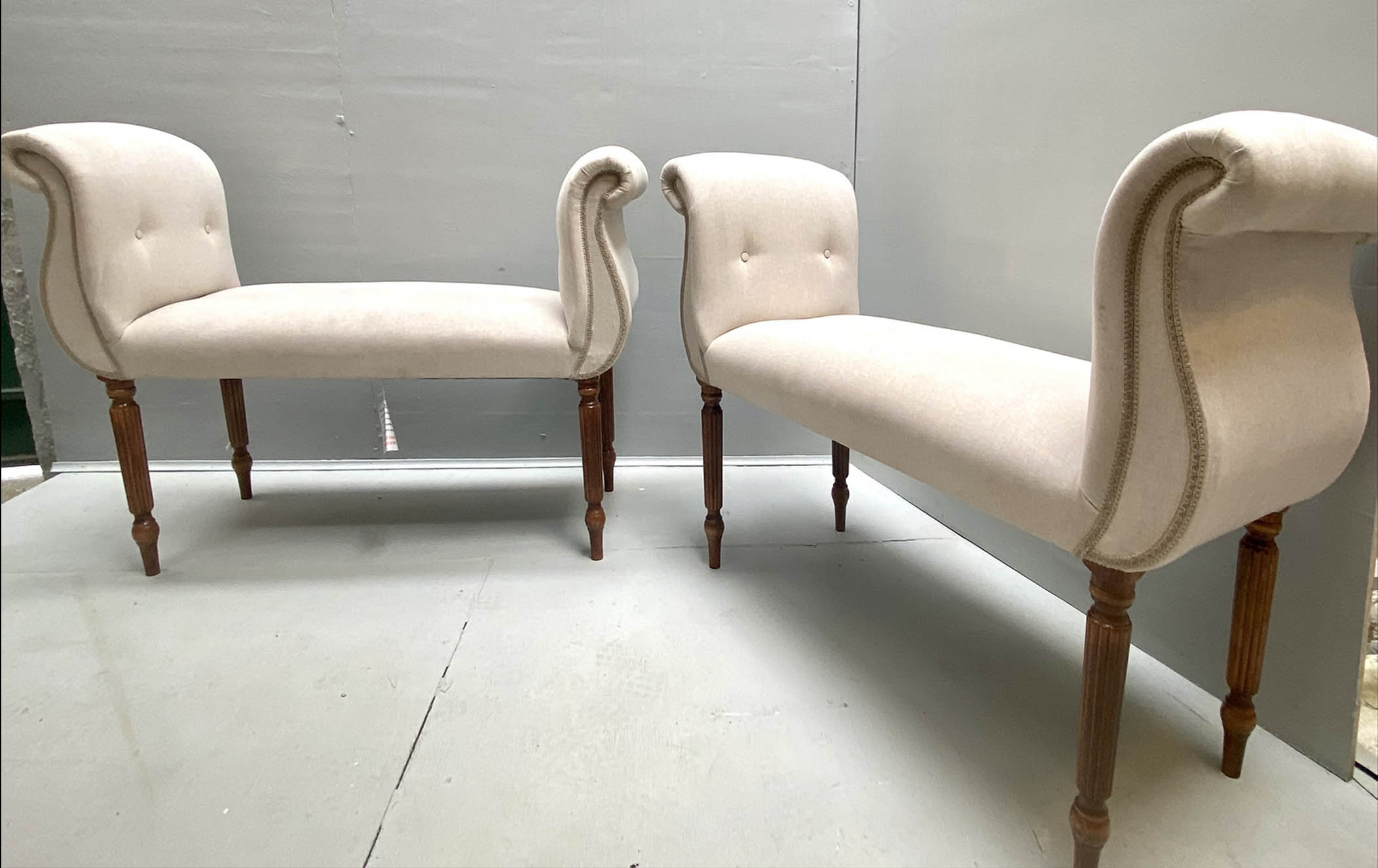 WINDOW SEATS, a pair, 76cm H x 104cm W x 40cm D, 1950s Italian style, neutral upholstered. (2) - Bild 3 aus 11