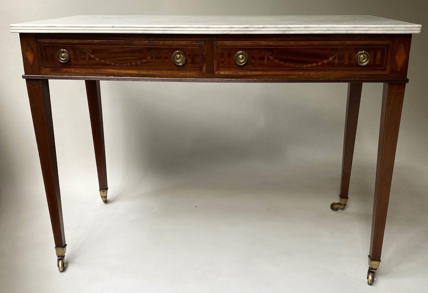 SIDE TABLE, BY EDWARDS & ROBERTS, 107cm W x 76cm H x 54cm D, late 19th century Sheraton revival, - Bild 6 aus 12