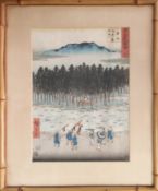 HIROSHIGE AND KUNISADA, 'Various Subjects' woodcuts, 24.5cm x 34cm, framed. (5)