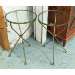 MARTINI TABLES, a pair, 60cm x 37cm, 1950s Italian style, gilt metal and glass. (2)