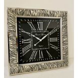 WALL CLOCK, faux zebra detail, contemporary, 81cm x 81cm x 11cm.